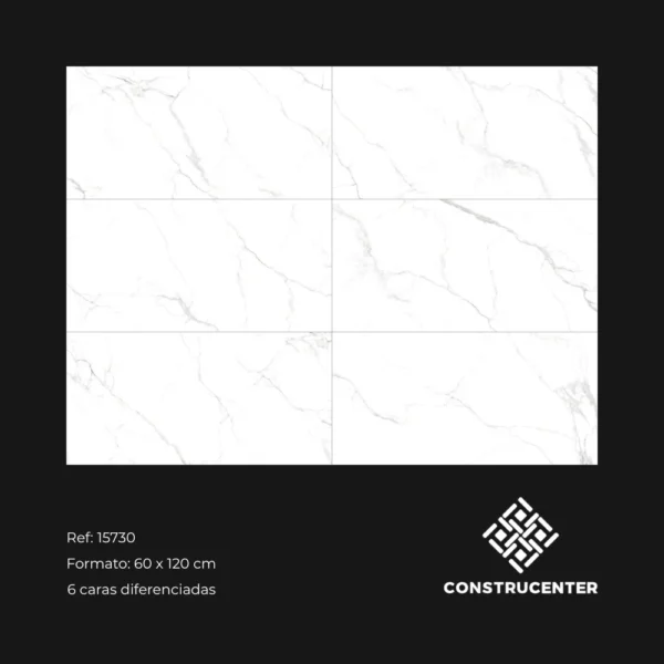 Porcelanato esmaltado blanco vetas grises cálidas 60x120 cm