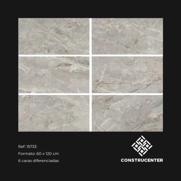 Piso Pared Porcelanato Esmaltado Mármol Gris Elegante 60x120 cm